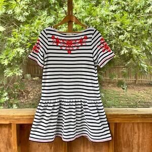 Kate Spade Broome Street Black And White Striped Embroidered Mini Dress Size M
